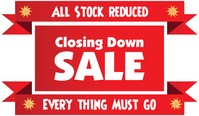 Closing down sale label or badge isolated on white background.