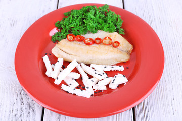 Fresh fish salad with vegetables