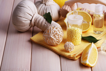 Spa still life on wooden planks background