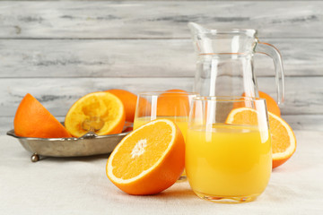 Glass of orange juice with slices