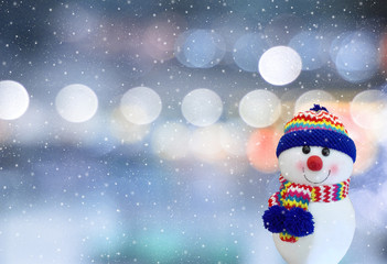 Snowman on neon background.