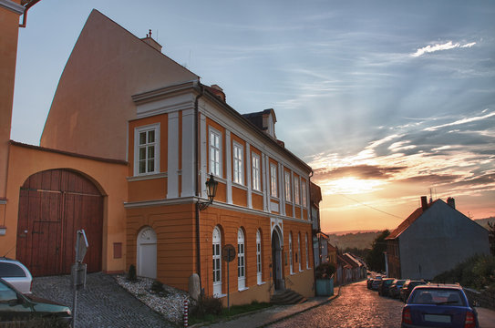 House in Jewish district of city Boskovice  at sunset