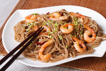 soba noodles with shrimp and sesame seeds horizontal