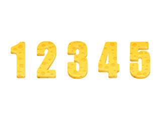Cheese alphabet set. Numbers 1-5