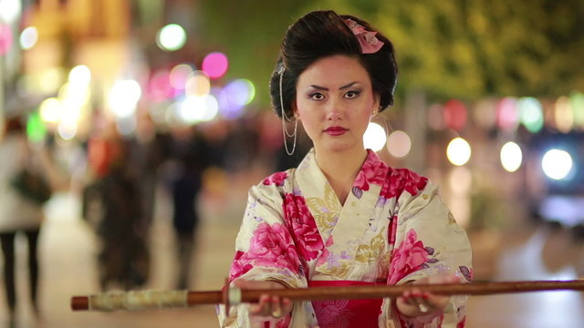 Japanese geisha with sword