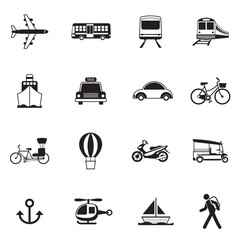 B&W icons set : Transportation, Trips & Travel