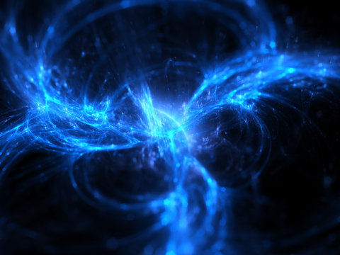 Blue glowing blurred plasma curves in space