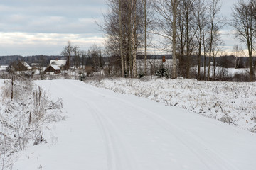 country snowy road in winter