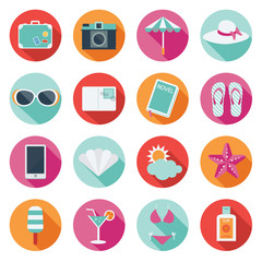 Flat icons set : Summer, Trips & Travel
