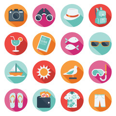 Flat icons set : Summer, Trips & Travel