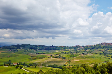 Scenic Tuscany landscape with rolling hills and beautiful clouds