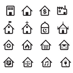 Flat icons set : Building, Destination, Place for Map