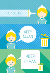 Illustration : Maid, Housekeeper, show Keep Clean Sign