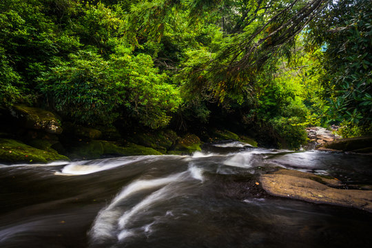 The Top Of A Waterfall On The Cullasaja River, Highlands, North