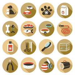 Flat icons set : Pet, Cat & Dog Object