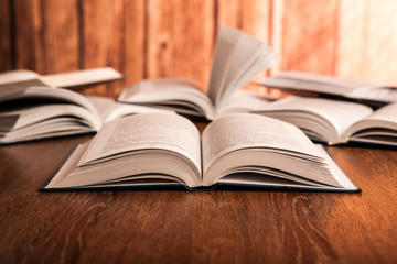 open large book on a wood table