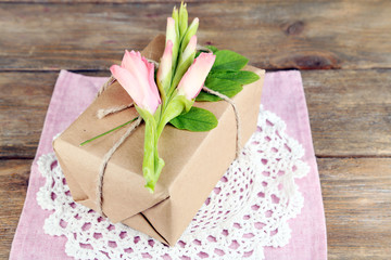 Natural style handcrafted gift box with fresh flowers and