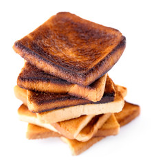Burnt toast bread isolated on white background