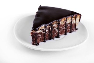 Chocolate cake isolated on white