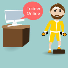 Male are training fitness with Trainer Online