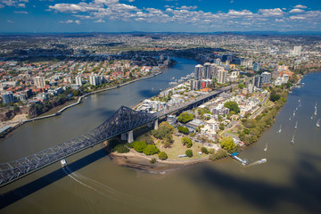 Kangaroo Points suburb of Brisbane from the air - obrazy, fototapety, plakaty