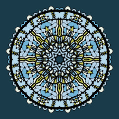 Vector round arabesque mandala  in shades of blue