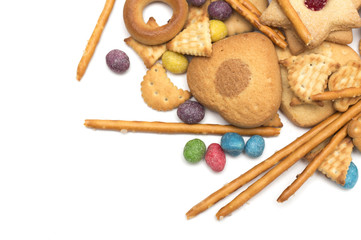 Tea time - cookies with colored sweets for tea. Dessert. Photo.