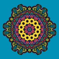 Bright color mandala design. Indian motif. Tribal design