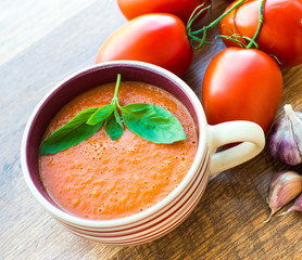 Bowl of tomato soup gaspacho