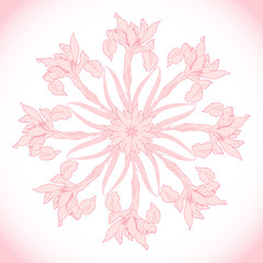 Ornamental round with pink  irises