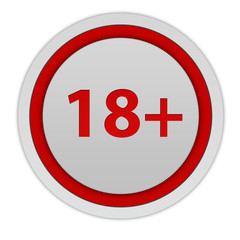 18+ circular icon on white background