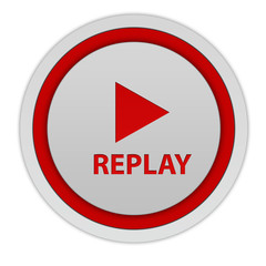 Replay circular icon on white background