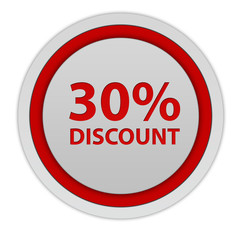 Discount thirty percent circular icon on white background