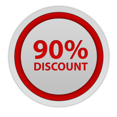 Discount ninety percent circular icon on white background