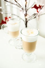Obraz na płótnie Canvas Two latte for Christmas breakfast