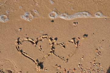two hearts in the sand