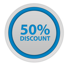 Discount 50 circular icon on white background