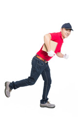 delivery man carrying cardboard box