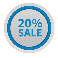Sale twenty percent circular icon on white background