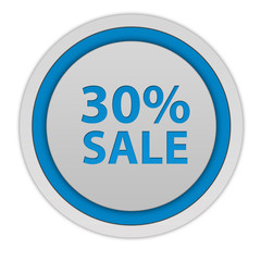Sale thirty percent circular icon on white background