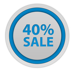 Sale forty percent circular icon on white background