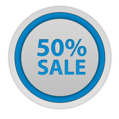 Sale fifty percent circular icon on white background