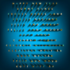 Red Happy New Year Vector Blend Design in eleven languages