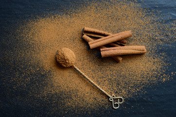 Cinnamon on a dark background