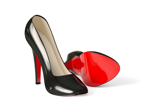 Black high heels shoe on white background isolate