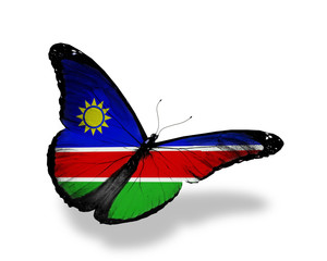 Namibia flag butterfly flying, isolated on white background