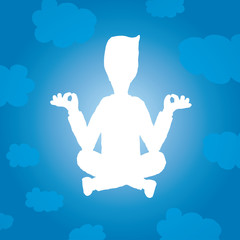 Enlightened yoga silhouette of man floating