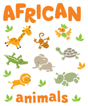 Set of funny african animals