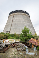 Reactor no. 5 cooling tower in Chernobyl Zone of Alienation