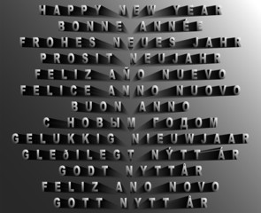 Happy New Year Vector White Blend Design in eleven languages